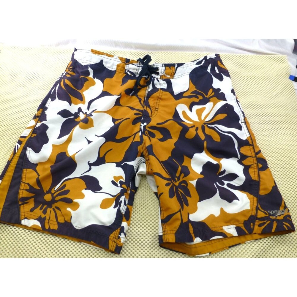 Speedo Hibiscus Print Swim Shorts Tropical Beach Boardshorts Swim Trunkc Med